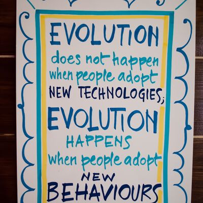 The initial quote is "Revolution does not happen when people adopt new technologies, Revolution happens when people adopt new behaviors" and it's from Clay Shirky